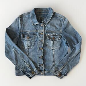 Kut From The Kloth Women Size XL Blue Denim Jacket Distressed Casual